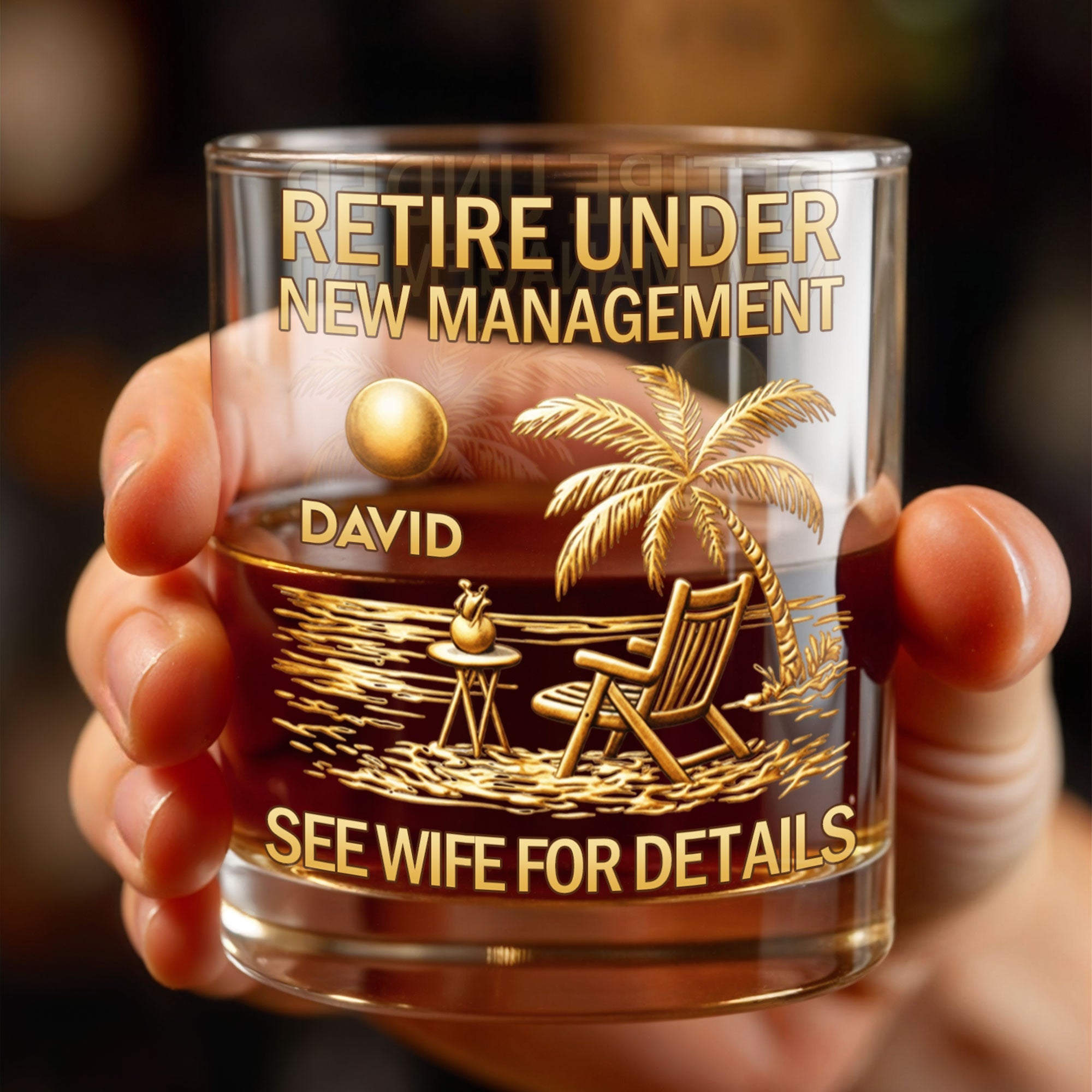 Personalized Whiskey Glass with Beach Scene Custom Name Gift for Retirement Whiskey Glass GradoCreations