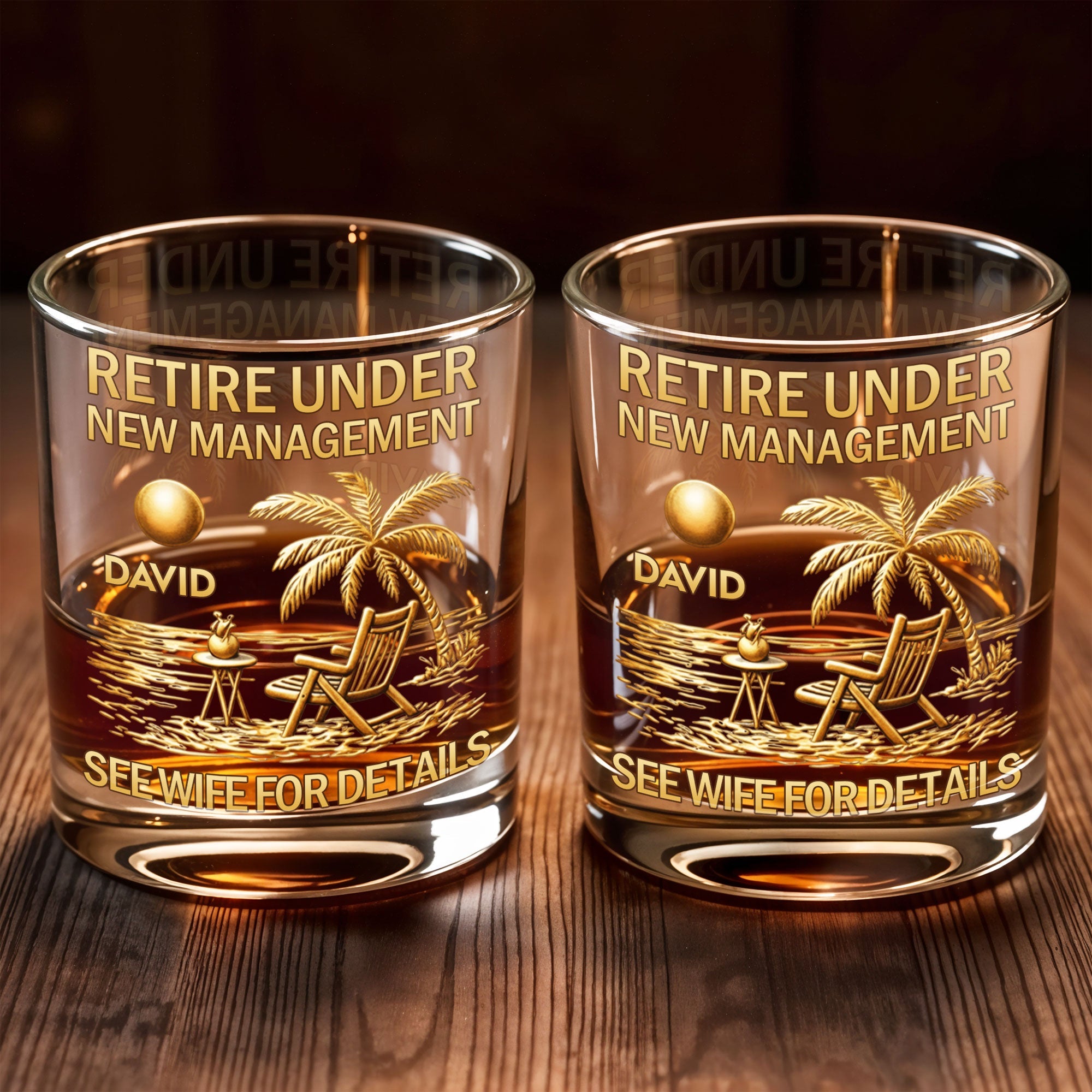 Personalized Whiskey Glass with Beach Scene Custom Name Gift for Retirement Whiskey Glass GradoCreations