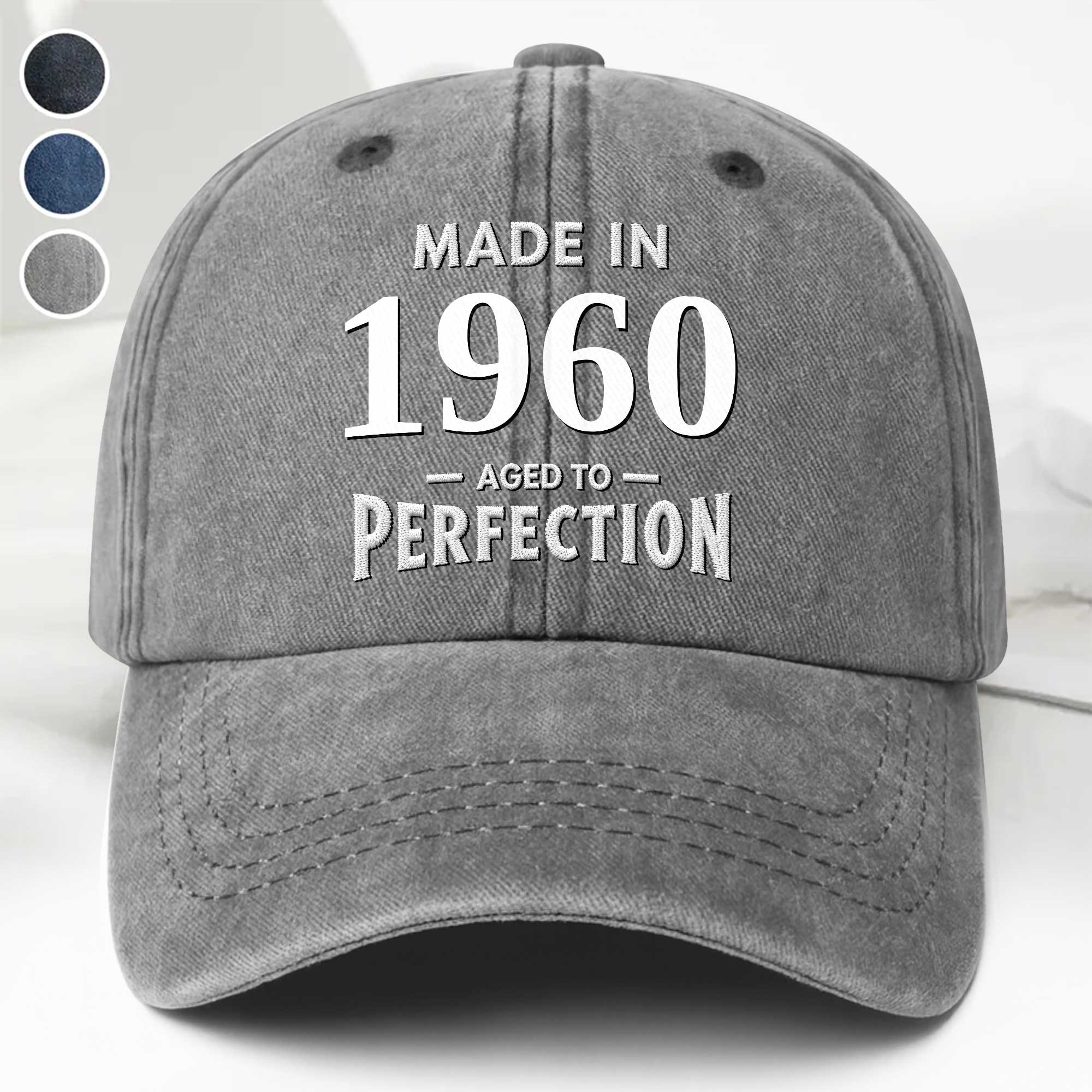 Personalized Vintage Washed Denim Cap Custom Year Gift for Dad Washed Denim Cap GradoCreations