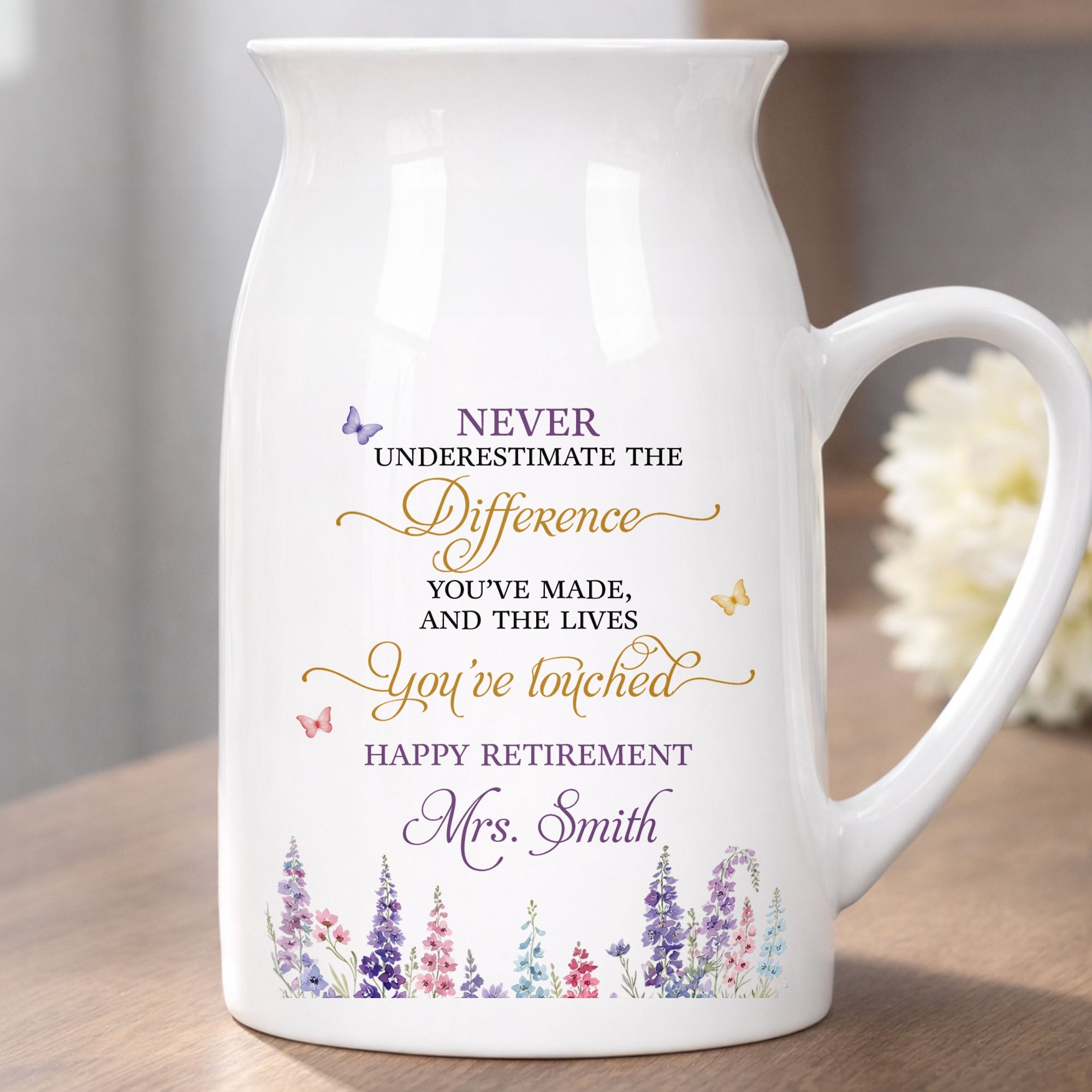 Personalized Ceramic Flower Vase Custom Retirement Gift Flower Vase GradoCreations
