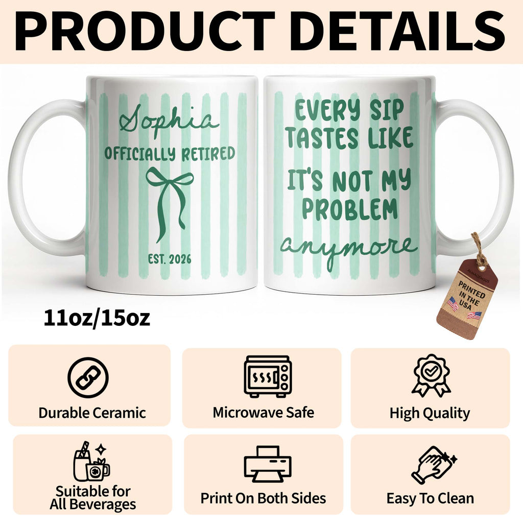 Personalized Coffee Mug for Retired Friends Custom Name Gift Edge-to-edge Mug GradoCreations