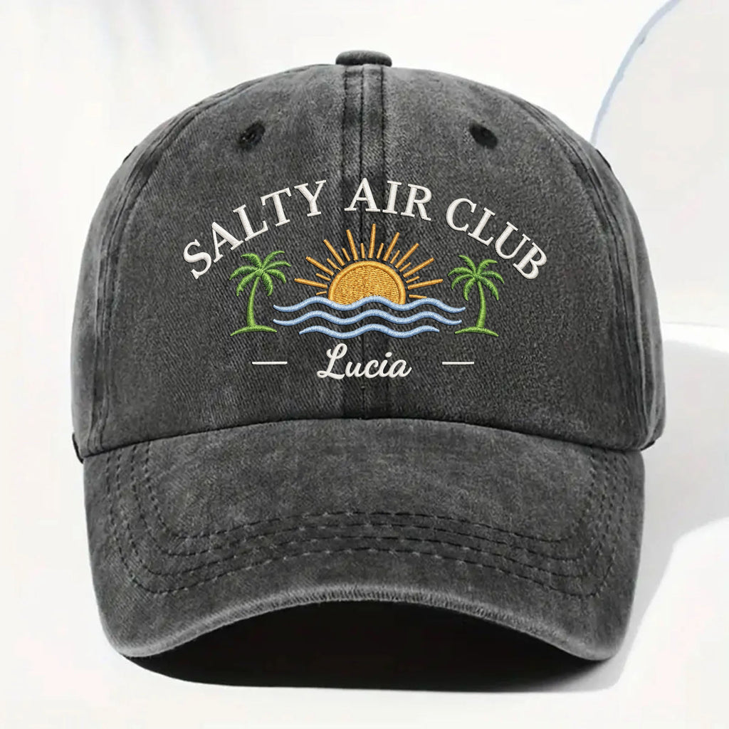 Personalized Washed Denim Cap Salty Air Club Gift for Beach Lovers Washed Denim Cap GradoCreations