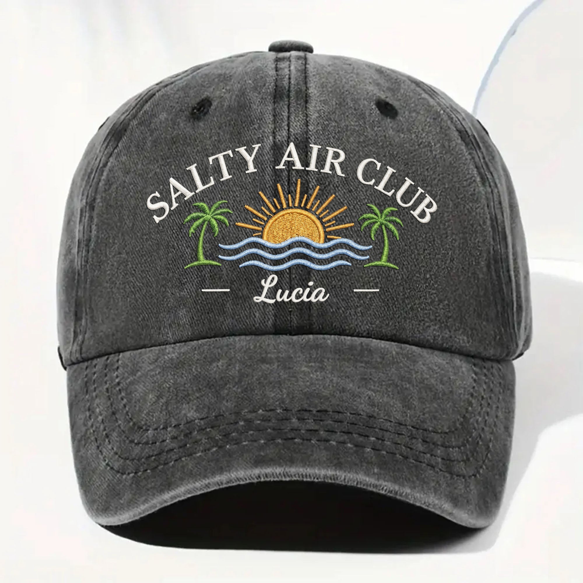 Personalized Washed Denim Cap Salty Air Club Gift for Beach Lovers Washed Denim Cap GradoCreations