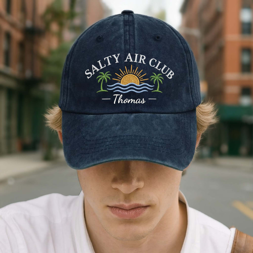 Personalized Washed Denim Cap Salty Air Club Gift for Beach Lovers Washed Denim Cap GradoCreations