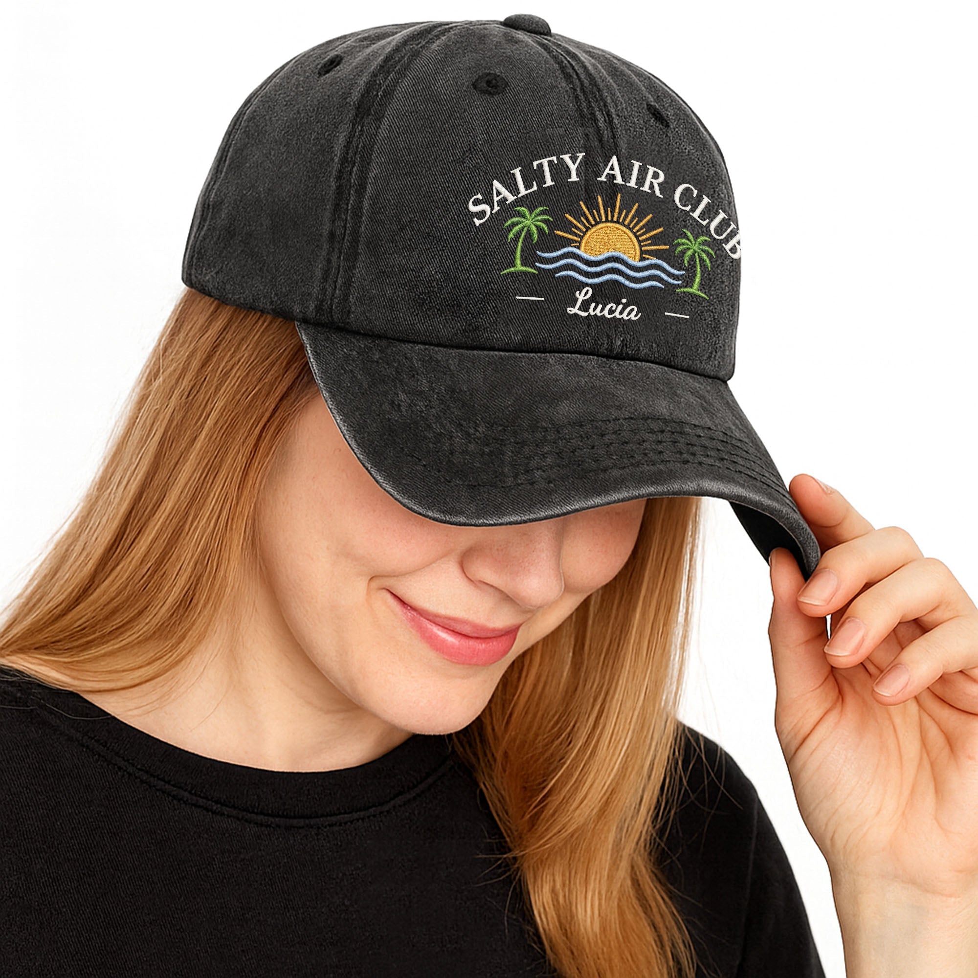 Personalized Washed Denim Cap Salty Air Club Gift for Beach Lovers Washed Denim Cap GradoCreations