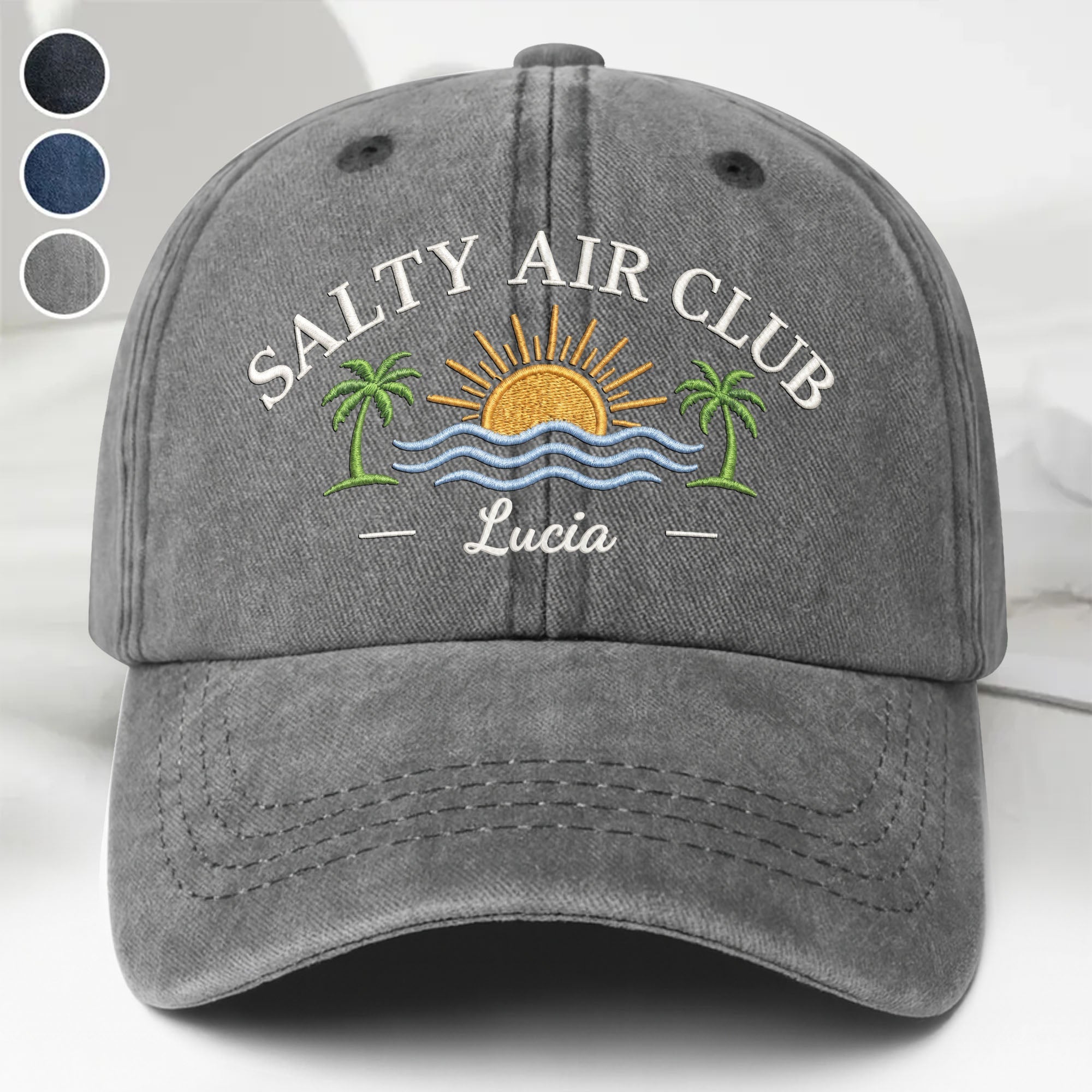 Personalized Washed Denim Cap Salty Air Club Gift for Beach Lovers Washed Denim Cap GradoCreations