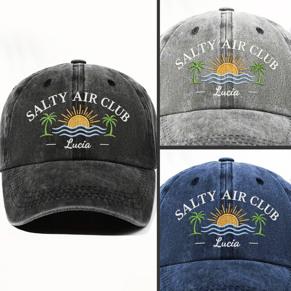 Personalized Washed Denim Cap Salty Air Club Gift for Beach Lovers Washed Denim Cap GradoCreations