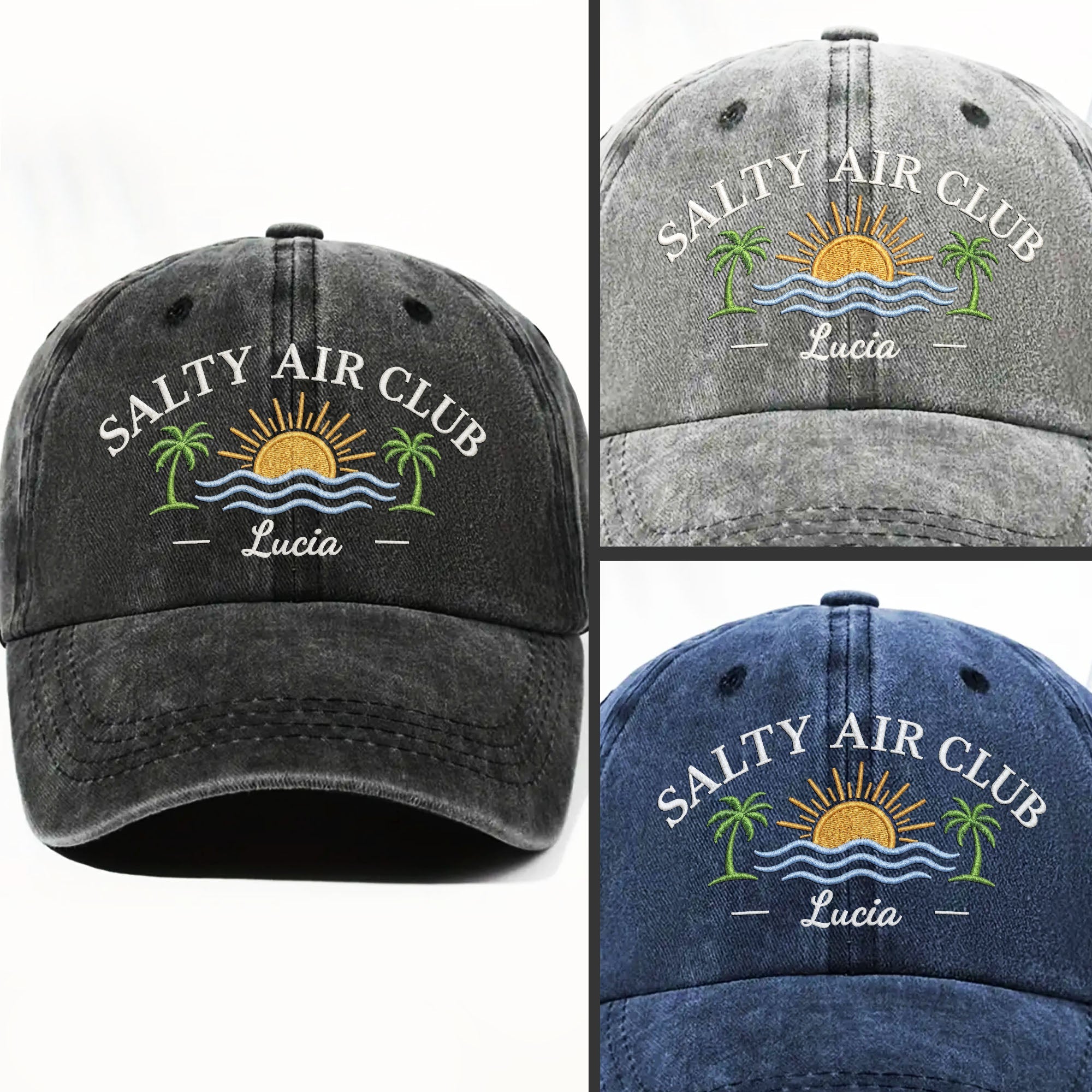 Personalized Washed Denim Cap Salty Air Club Gift for Beach Lovers Washed Denim Cap GradoCreations