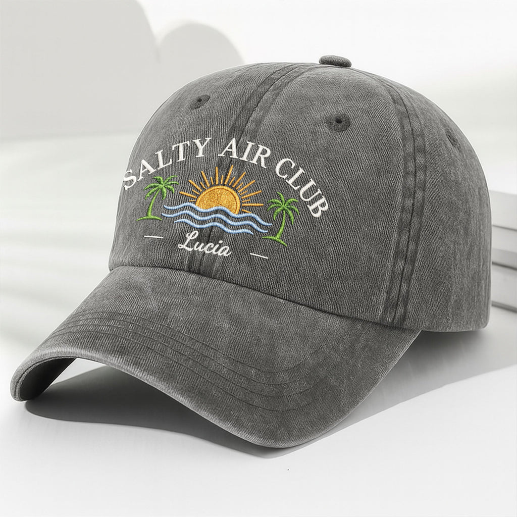 Personalized Washed Denim Cap Salty Air Club Gift for Beach Lovers Washed Denim Cap GradoCreations