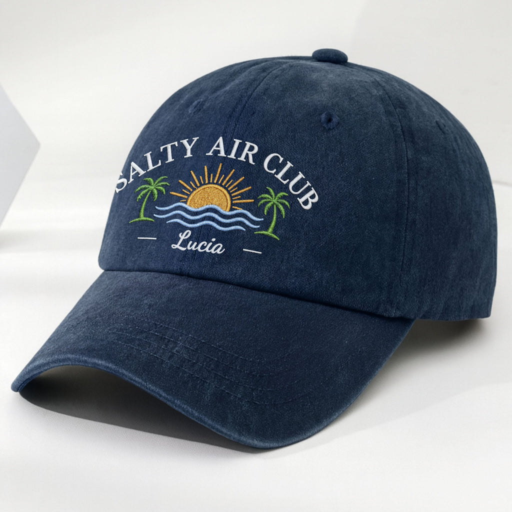 Personalized Washed Denim Cap Salty Air Club Gift for Beach Lovers Washed Denim Cap GradoCreations