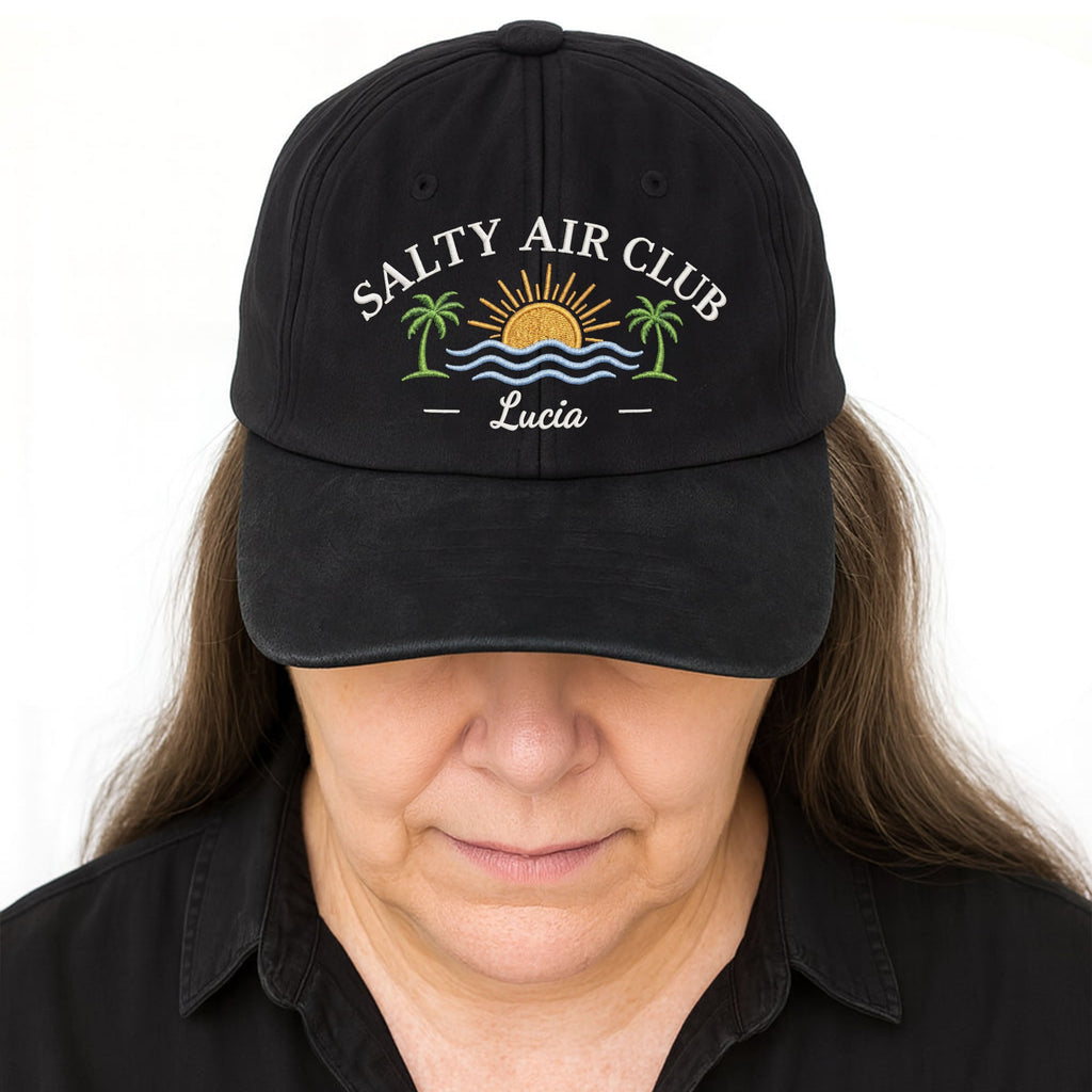 Personalized Washed Denim Cap Salty Air Club Gift for Beach Lovers Washed Denim Cap GradoCreations