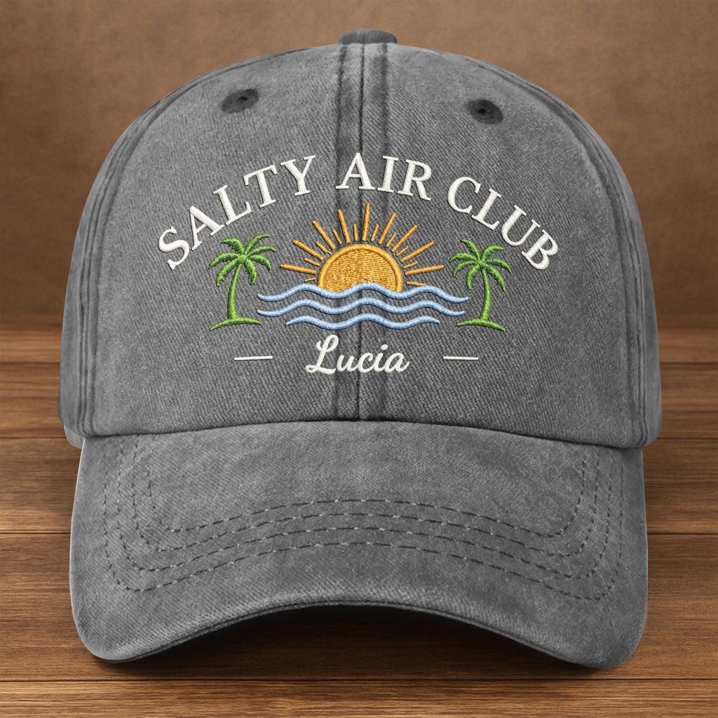 Personalized Washed Denim Cap Salty Air Club Gift for Beach Lovers Washed Denim Cap GradoCreations