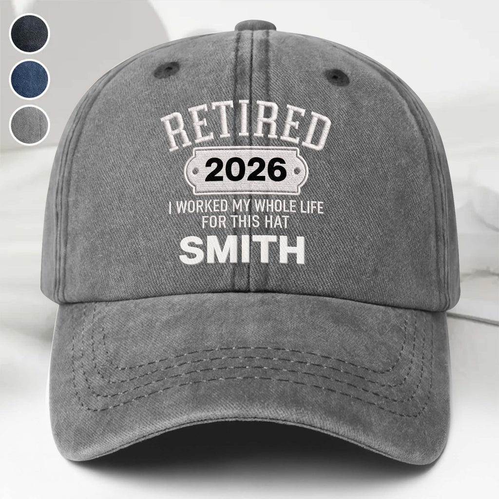 Personalized Washed Denim Cap Custom Name Retirement Gift