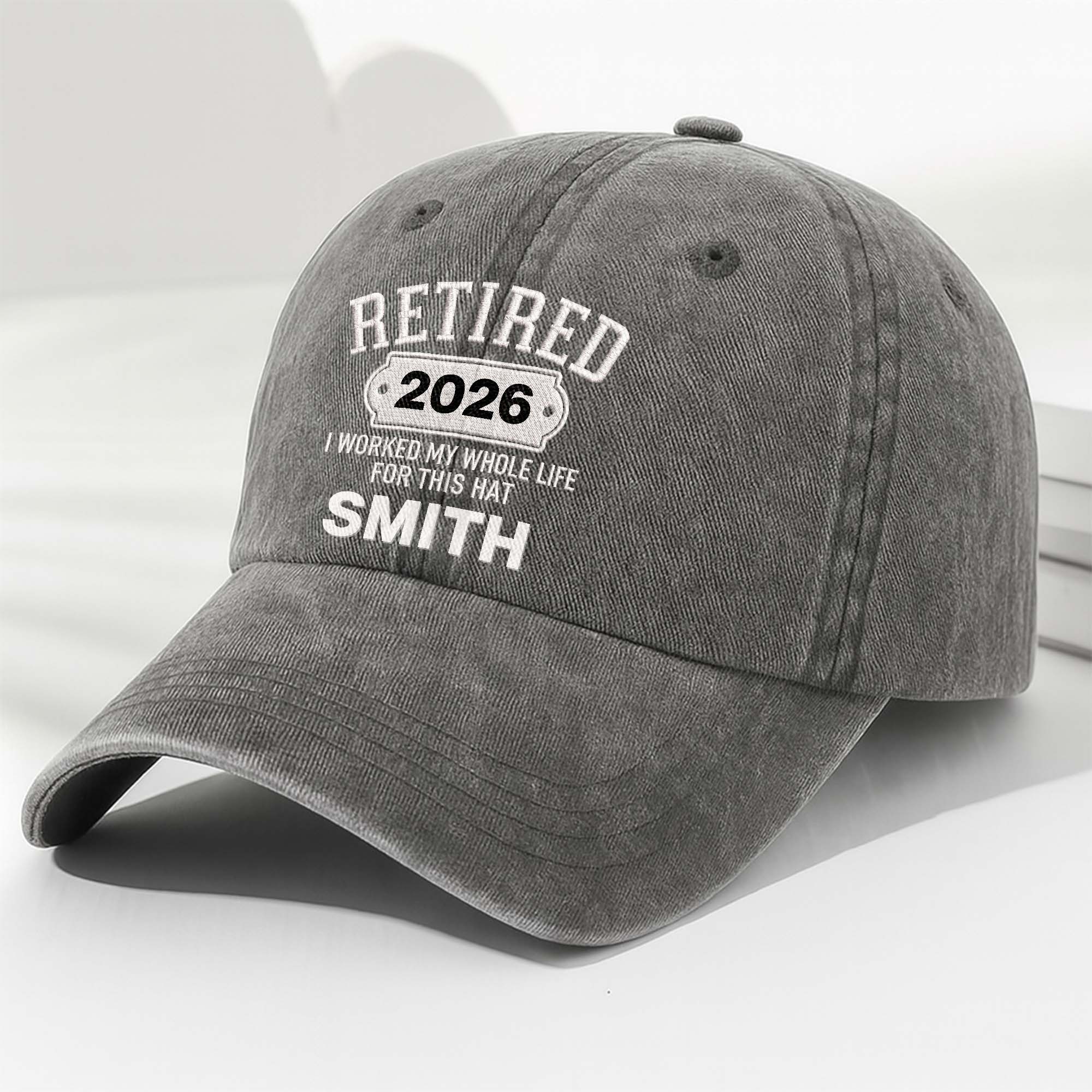 Personalized Washed Denim Cap Custom Name Retirement Gift
