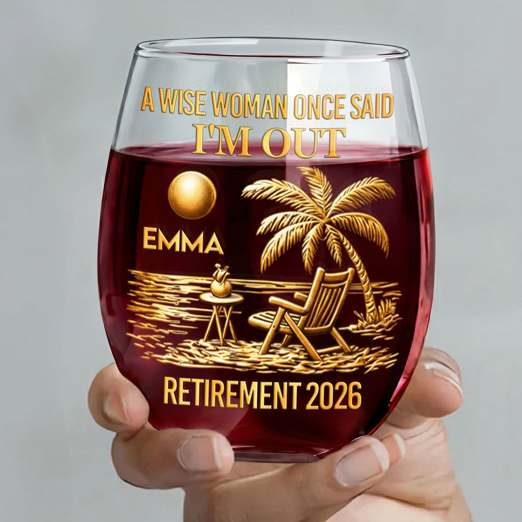 Personalized Stemless Wine Glass Beach Chair Retirement Gift