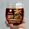 Personalized Stemless Wine Glass Beach Chair Retirement Gift