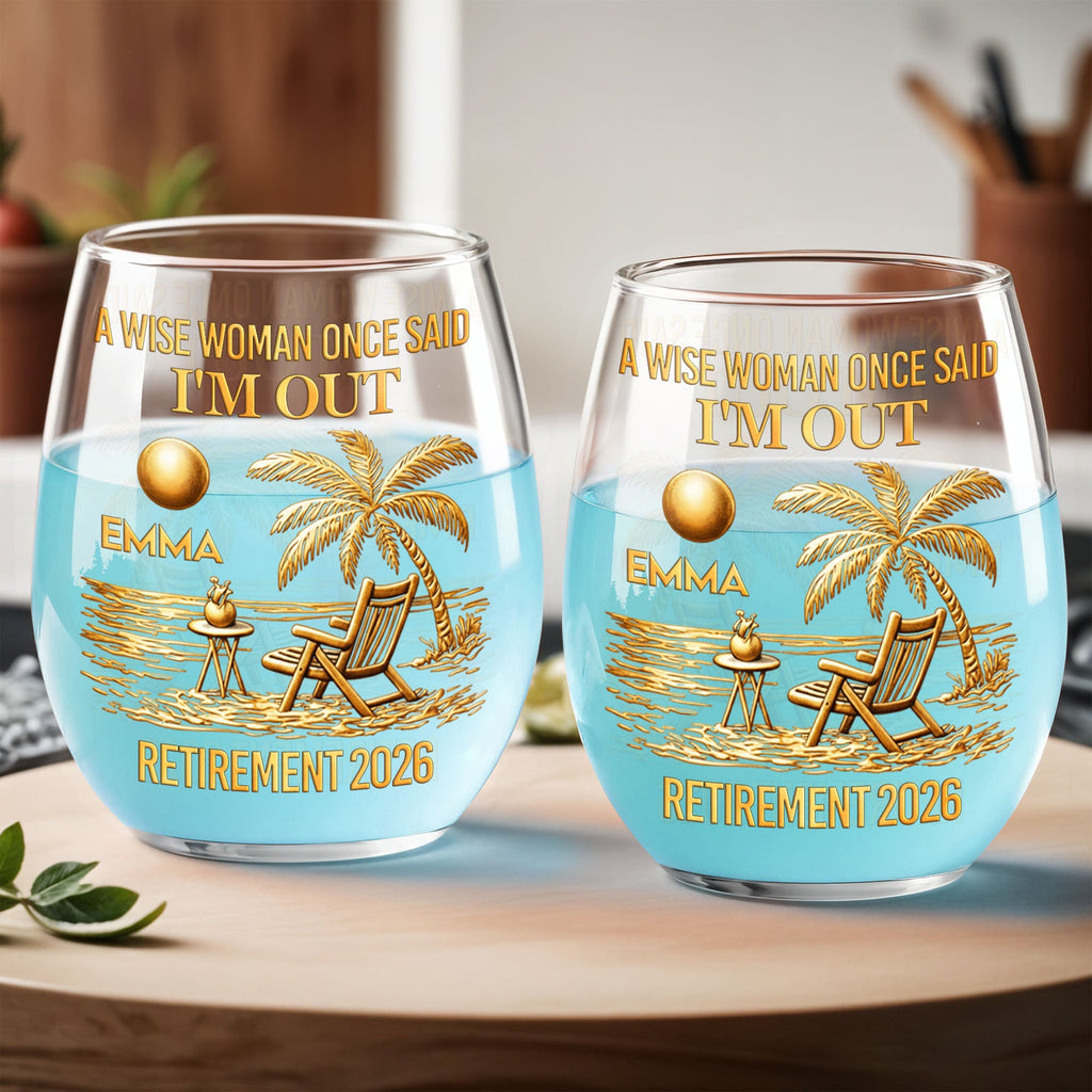 Personalized Stemless Wine Glass Beach Chair Retirement Gift