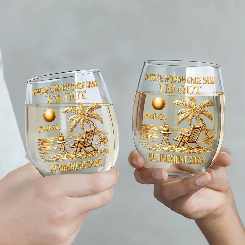 Personalized Stemless Wine Glass Beach Chair Retirement Gift