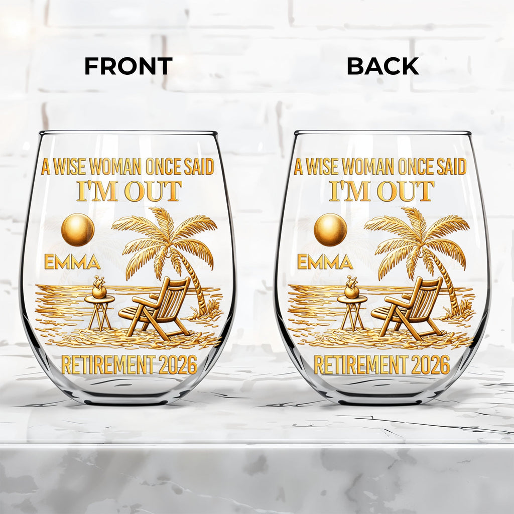 Personalized Stemless Wine Glass Beach Chair Retirement Gift