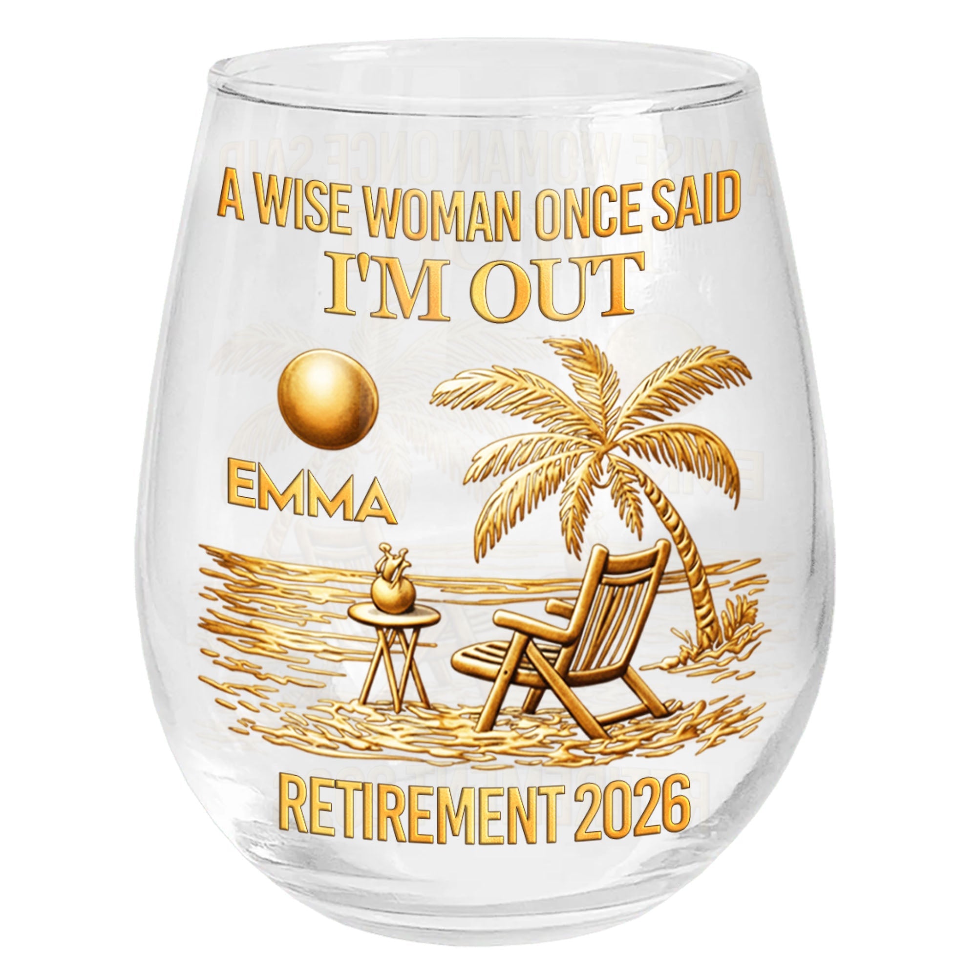 Personalized Stemless Wine Glass Beach Chair Retirement Gift