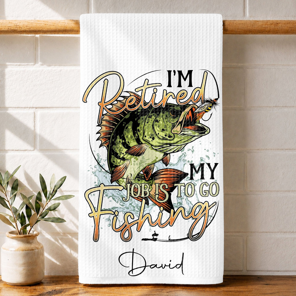 Personalized Fishing Kitchen Towel Custom Name Gift for Dad