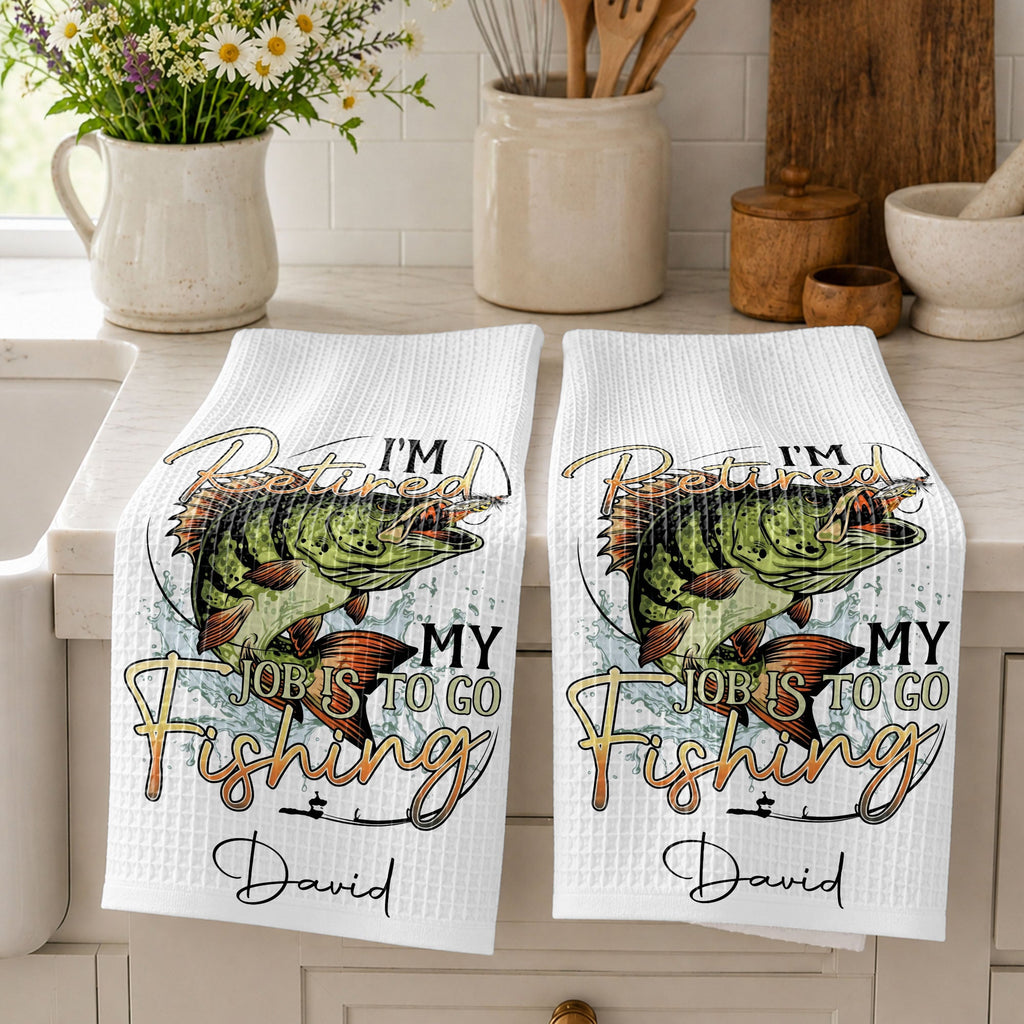 Personalized Fishing Kitchen Towel Custom Name Gift for Dad