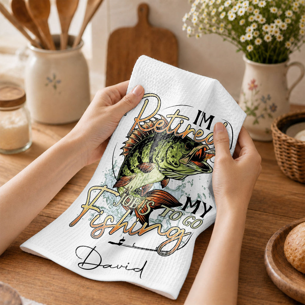 Personalized Fishing Kitchen Towel Custom Name Gift for Dad