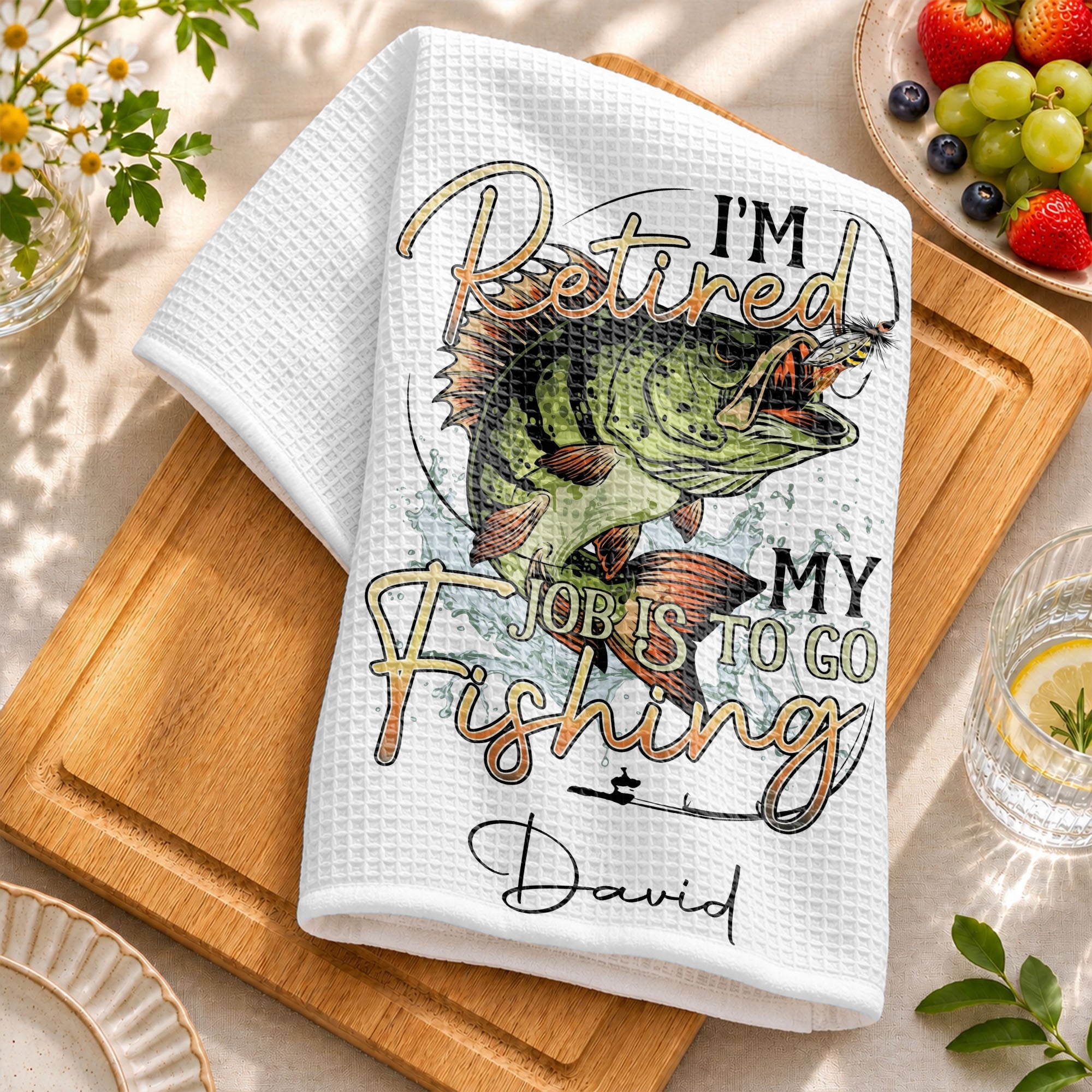 Personalized Fishing Kitchen Towel Custom Name Gift for Dad
