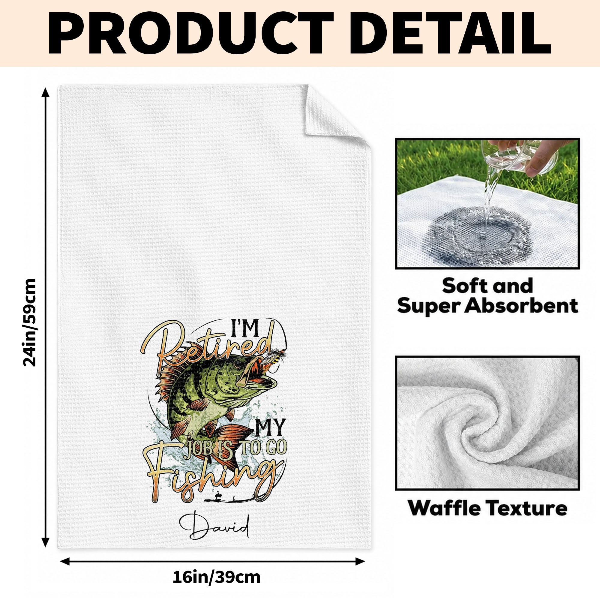 Personalized Fishing Kitchen Towel Custom Name Gift for Dad
