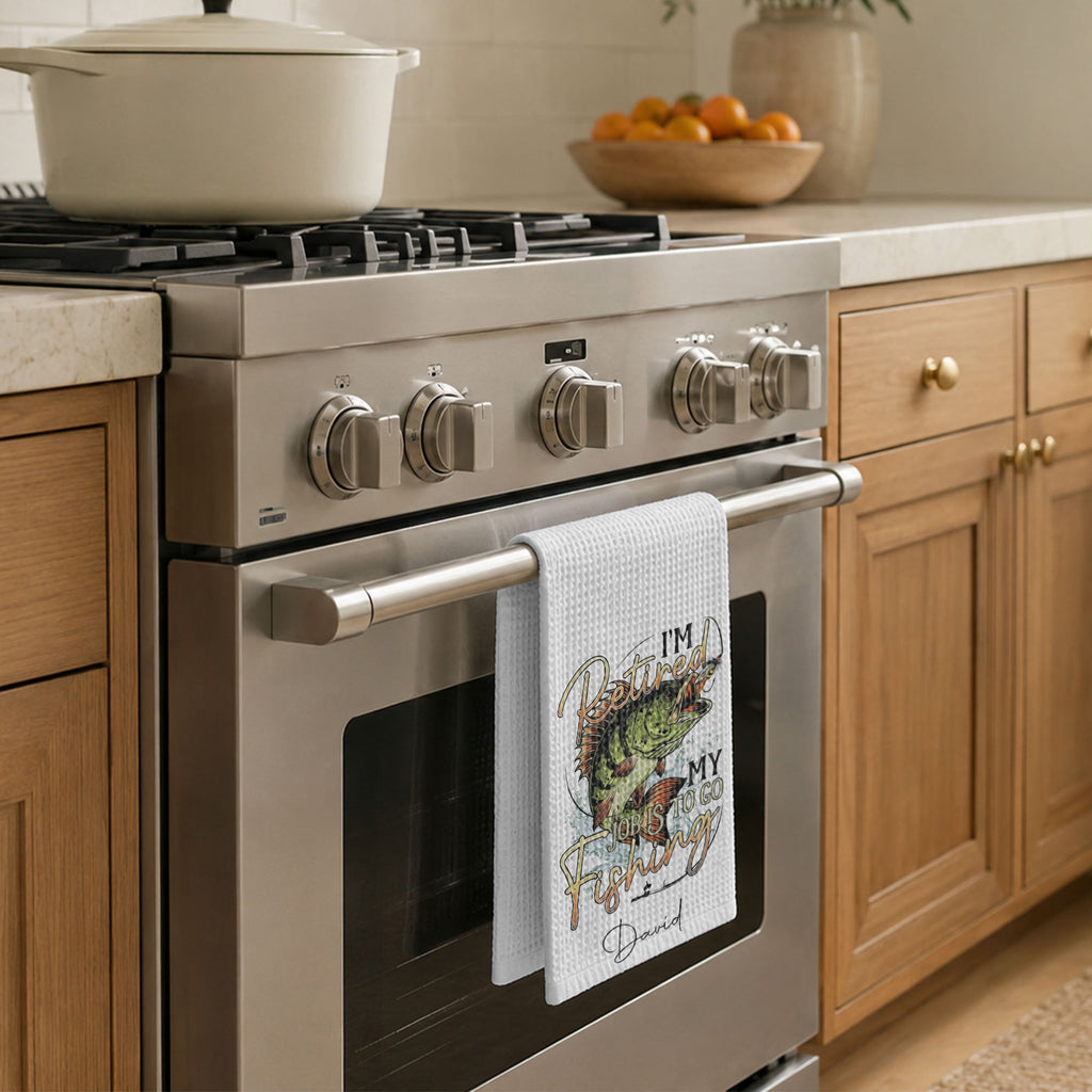 Personalized Fishing Kitchen Towel Custom Name Gift for Dad