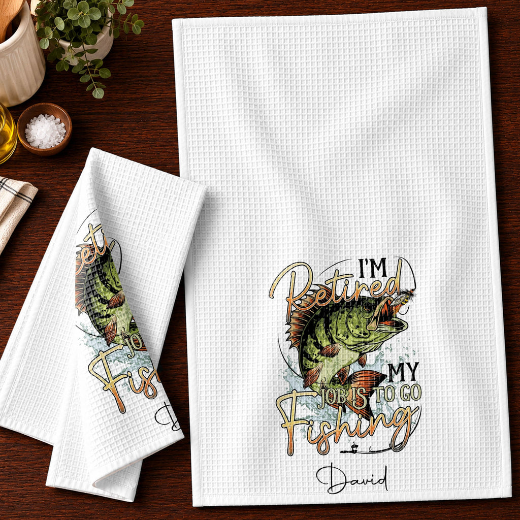 Personalized Fishing Kitchen Towel Custom Name Gift for Dad