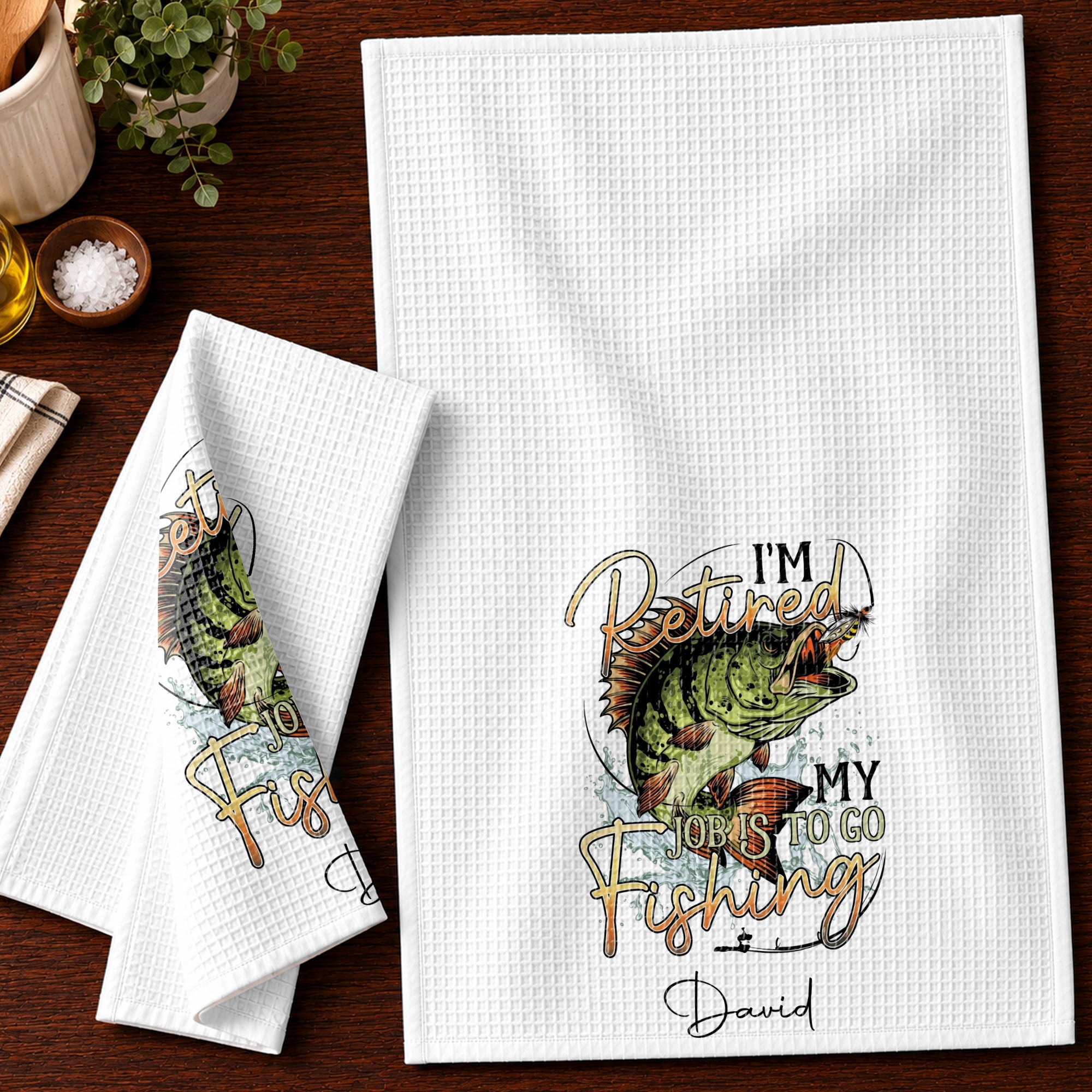 Personalized Fishing Kitchen Towel Custom Name Gift for Dad