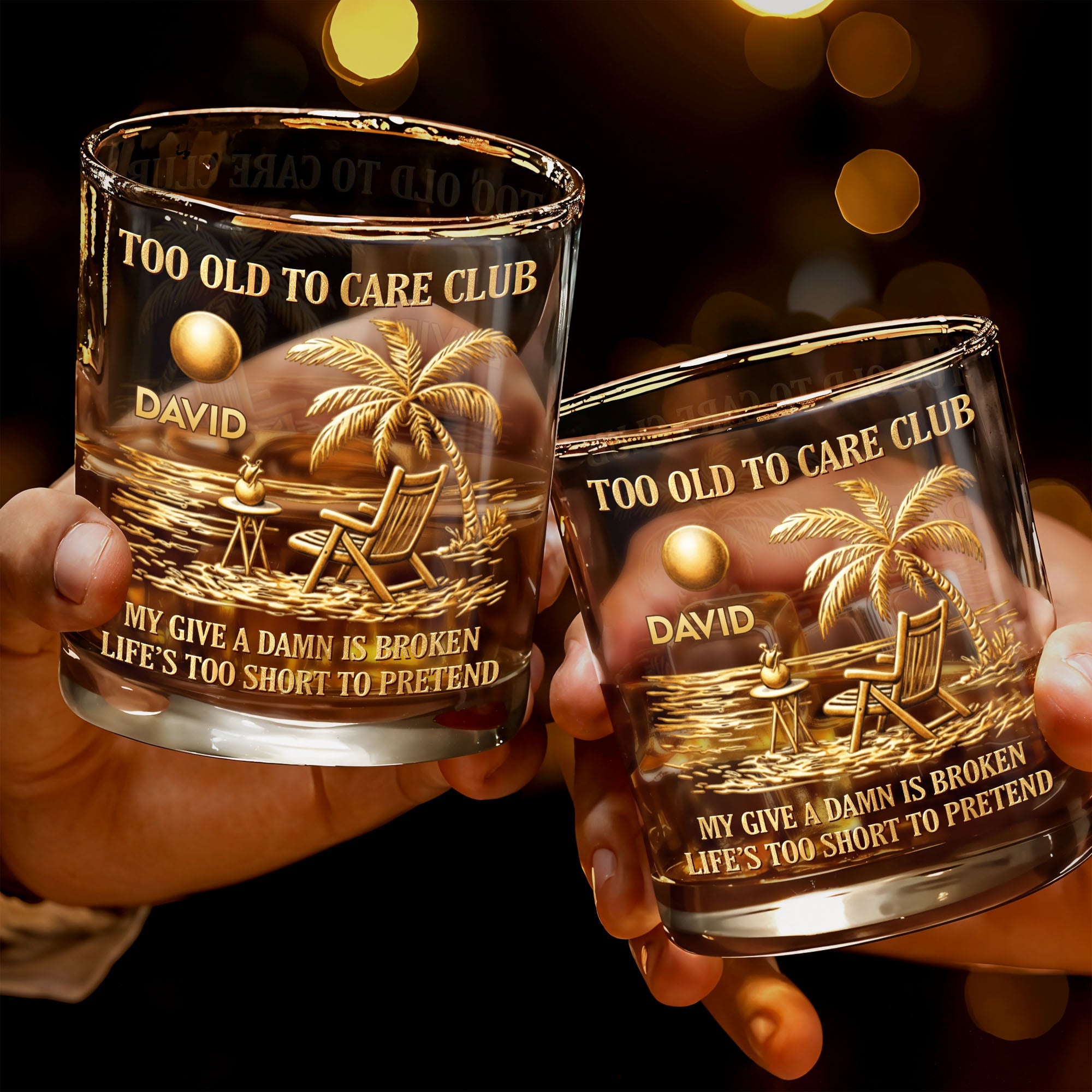 Personalized Custom Whiskey Glass with Palm Tree Design Gift for Dad