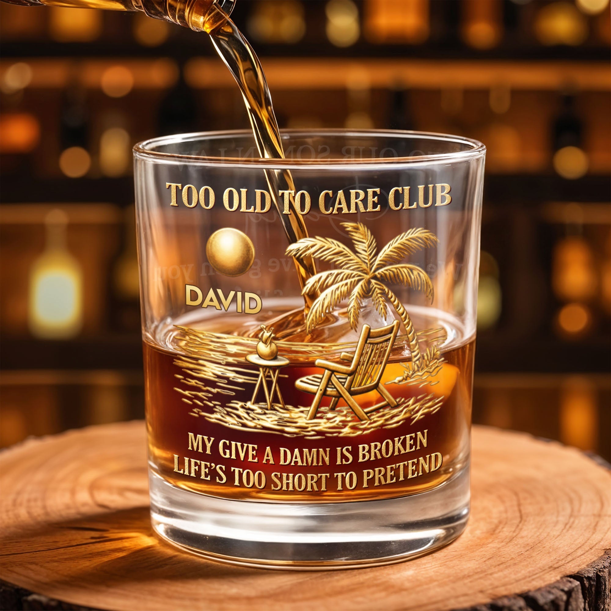 Personalized Custom Whiskey Glass with Palm Tree Design Gift for Dad