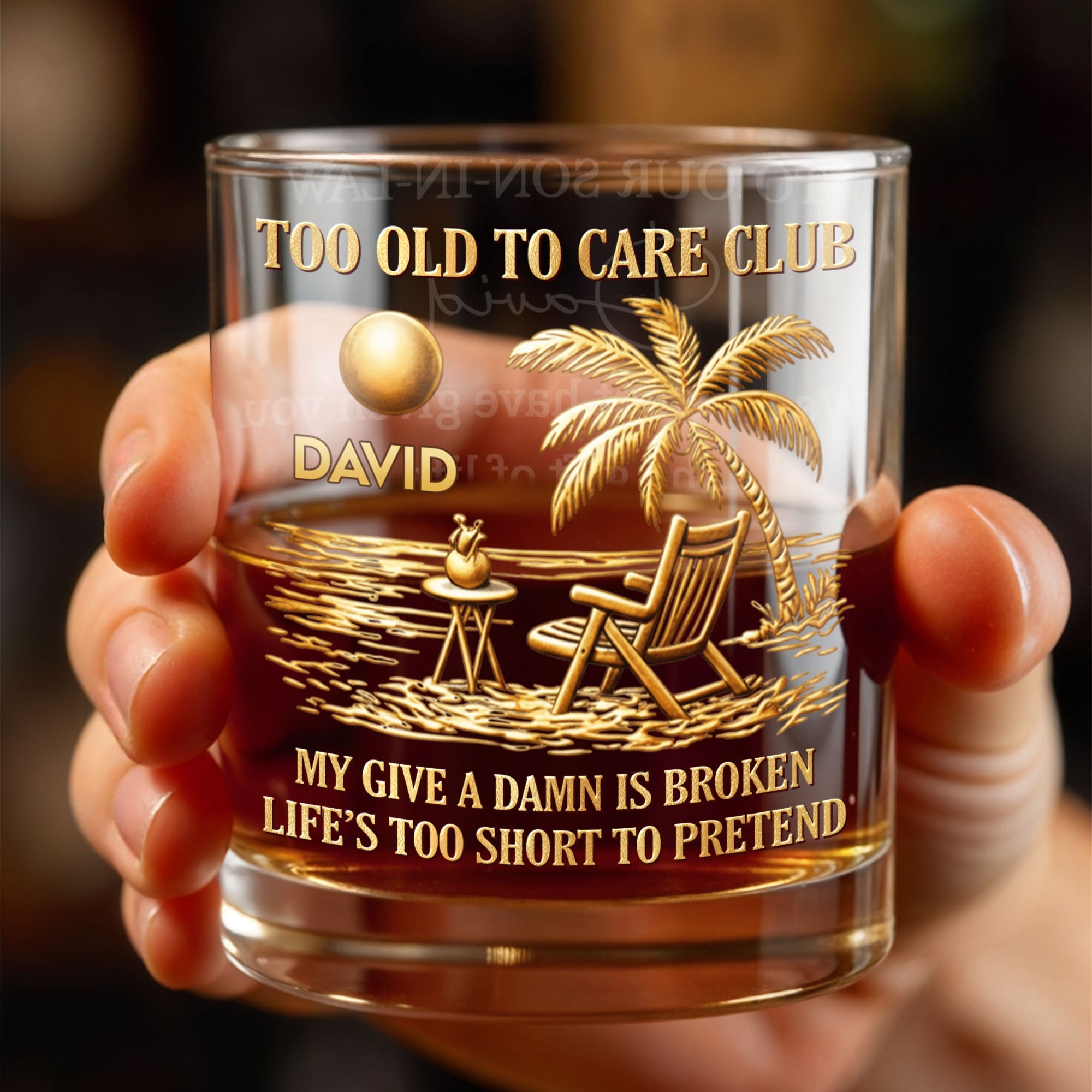 Personalized Custom Whiskey Glass with Palm Tree Design Gift for Dad