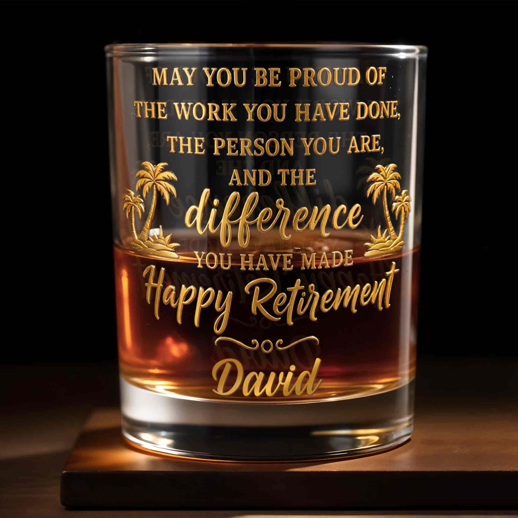 Personalized Custom Whiskey Glass with Palm Trees Gift for Retirement Whiskey Glass GradoCreations