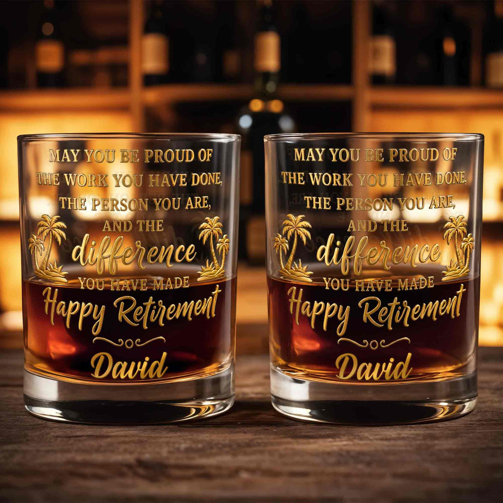 Personalized Custom Whiskey Glass with Palm Trees Gift for Retirement Whiskey Glass GradoCreations