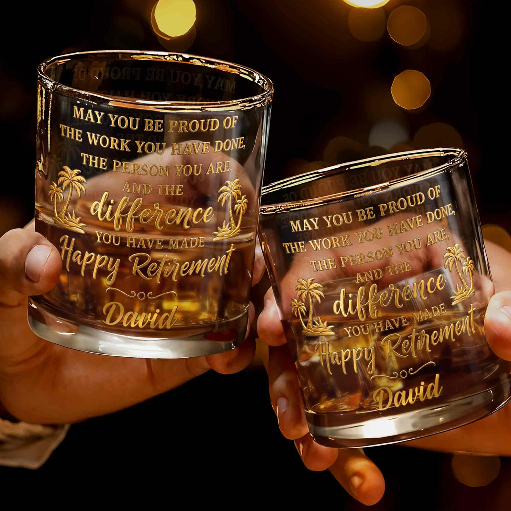 Personalized Custom Whiskey Glass with Palm Trees Gift for Retirement Whiskey Glass GradoCreations