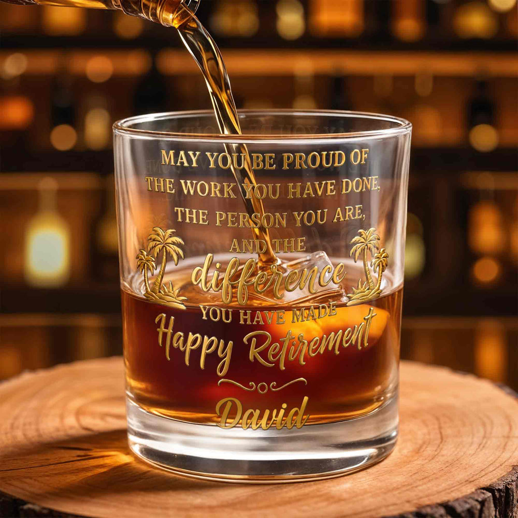 Personalized Custom Whiskey Glass with Palm Trees Gift for Retirement Whiskey Glass GradoCreations