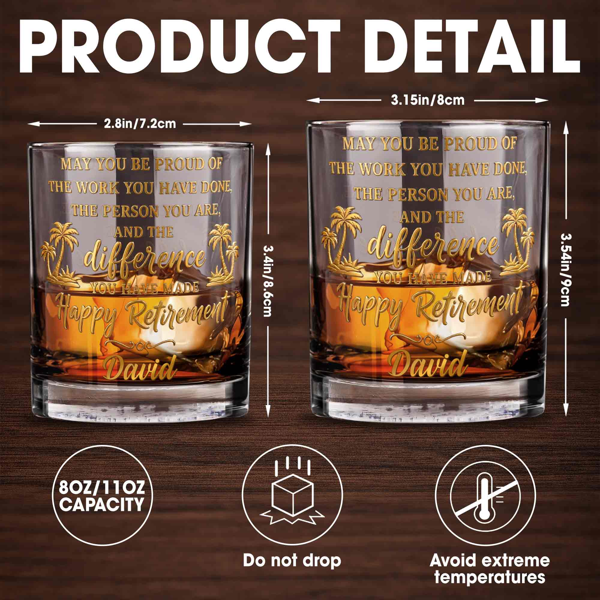 Personalized Custom Whiskey Glass with Palm Trees Gift for Retirement Whiskey Glass GradoCreations
