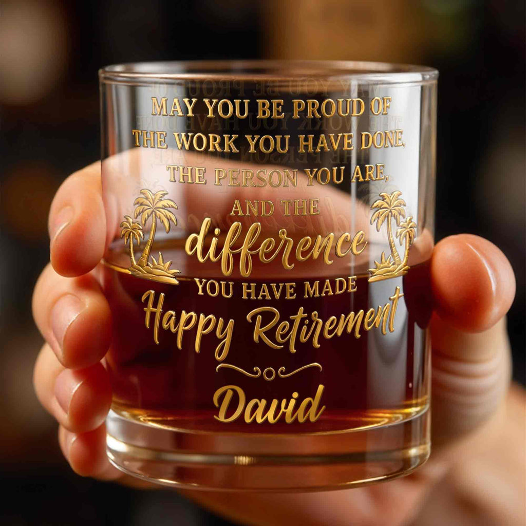 Personalized Custom Whiskey Glass with Palm Trees Gift for Retirement Whiskey Glass GradoCreations