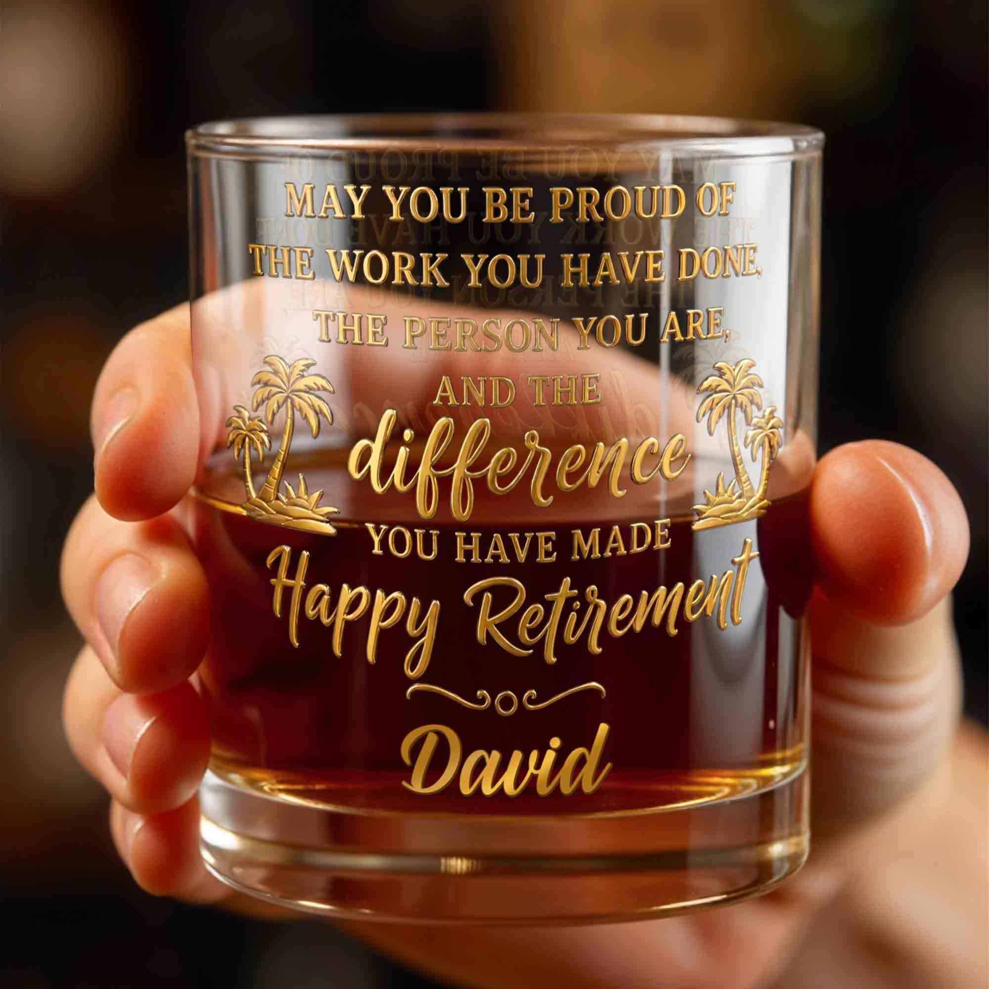 Personalized Custom Whiskey Glass with Palm Trees Gift for Retirement Whiskey Glass GradoCreations
