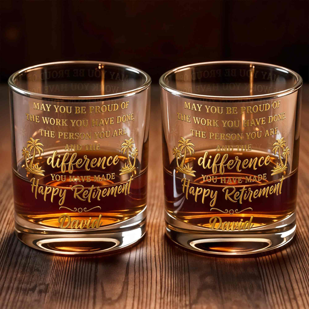 Personalized Custom Whiskey Glass with Palm Trees Gift for Retirement Whiskey Glass GradoCreations
