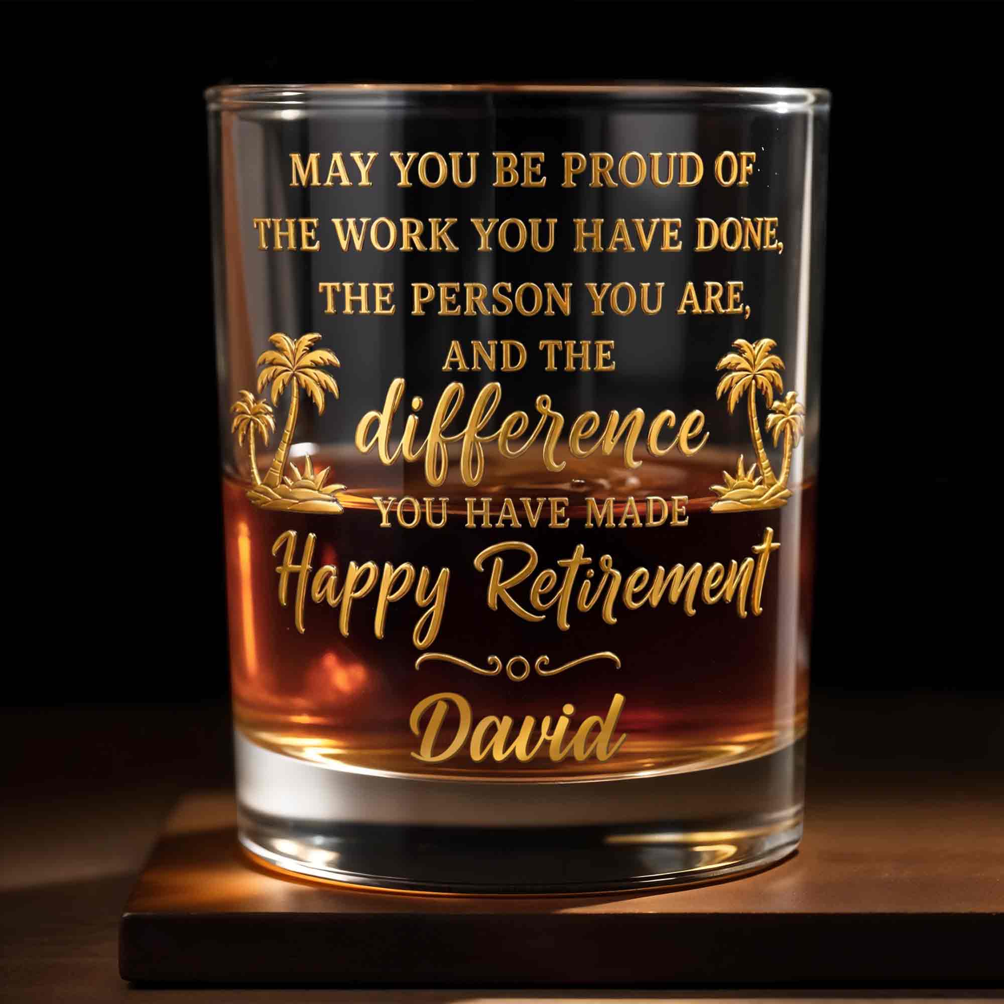 Personalized Custom Whiskey Glass with Palm Trees Gift for Retirement Whiskey Glass GradoCreations