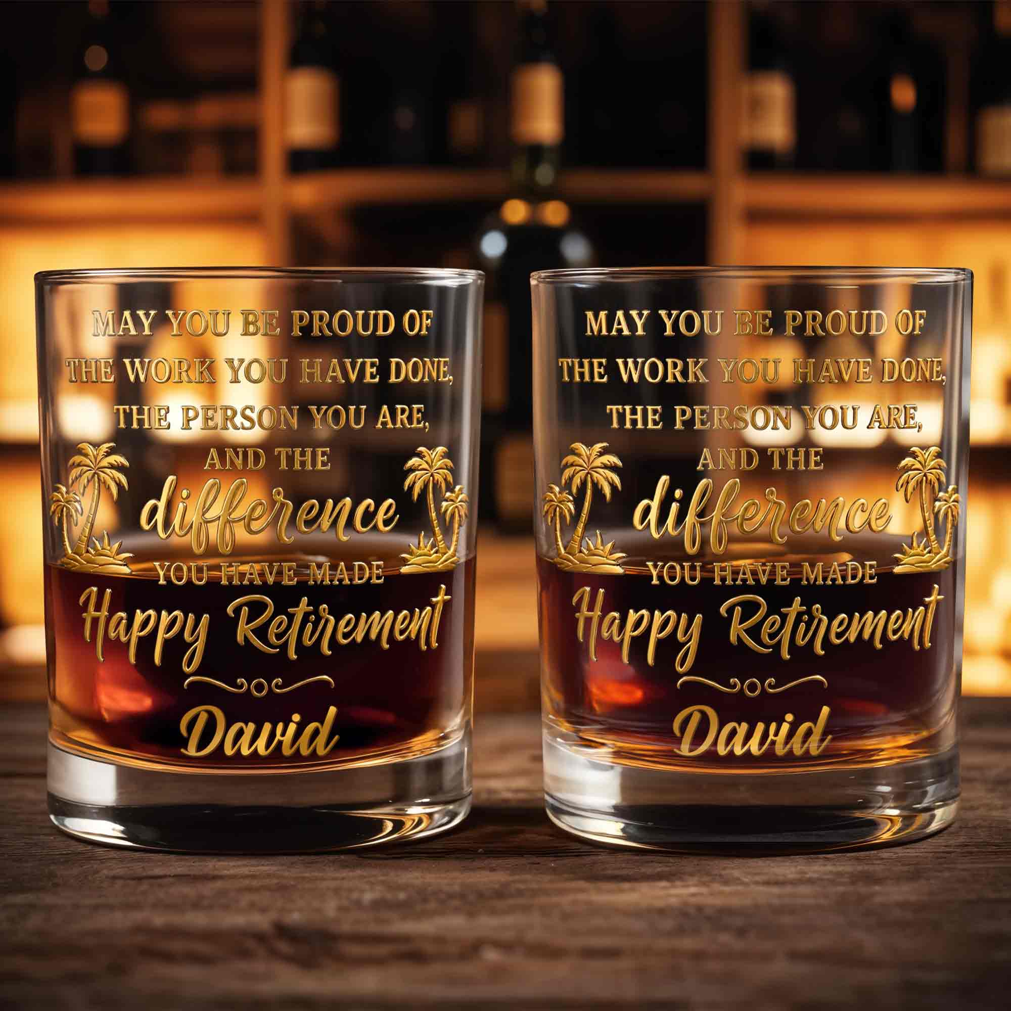 Personalized Custom Whiskey Glass with Palm Trees Gift for Retirement Whiskey Glass GradoCreations