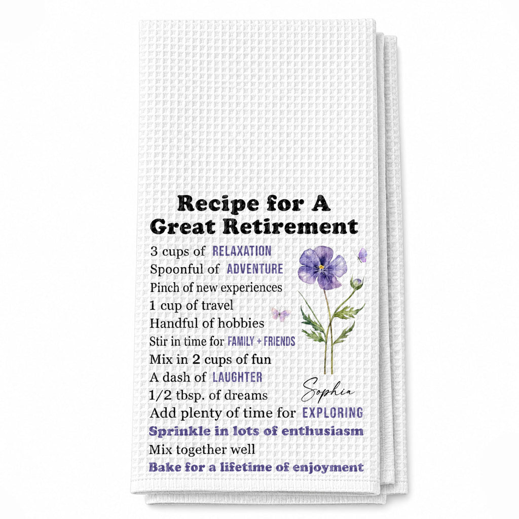Personalized Kitchen Towel Custom Birth Month Flower Retirement Gift