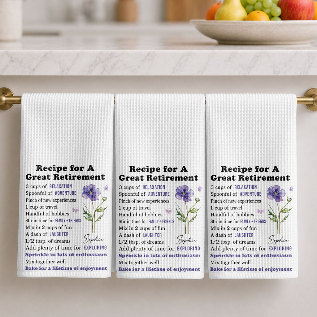 Personalized Kitchen Towel Custom Birth Month Flower Retirement Gift
