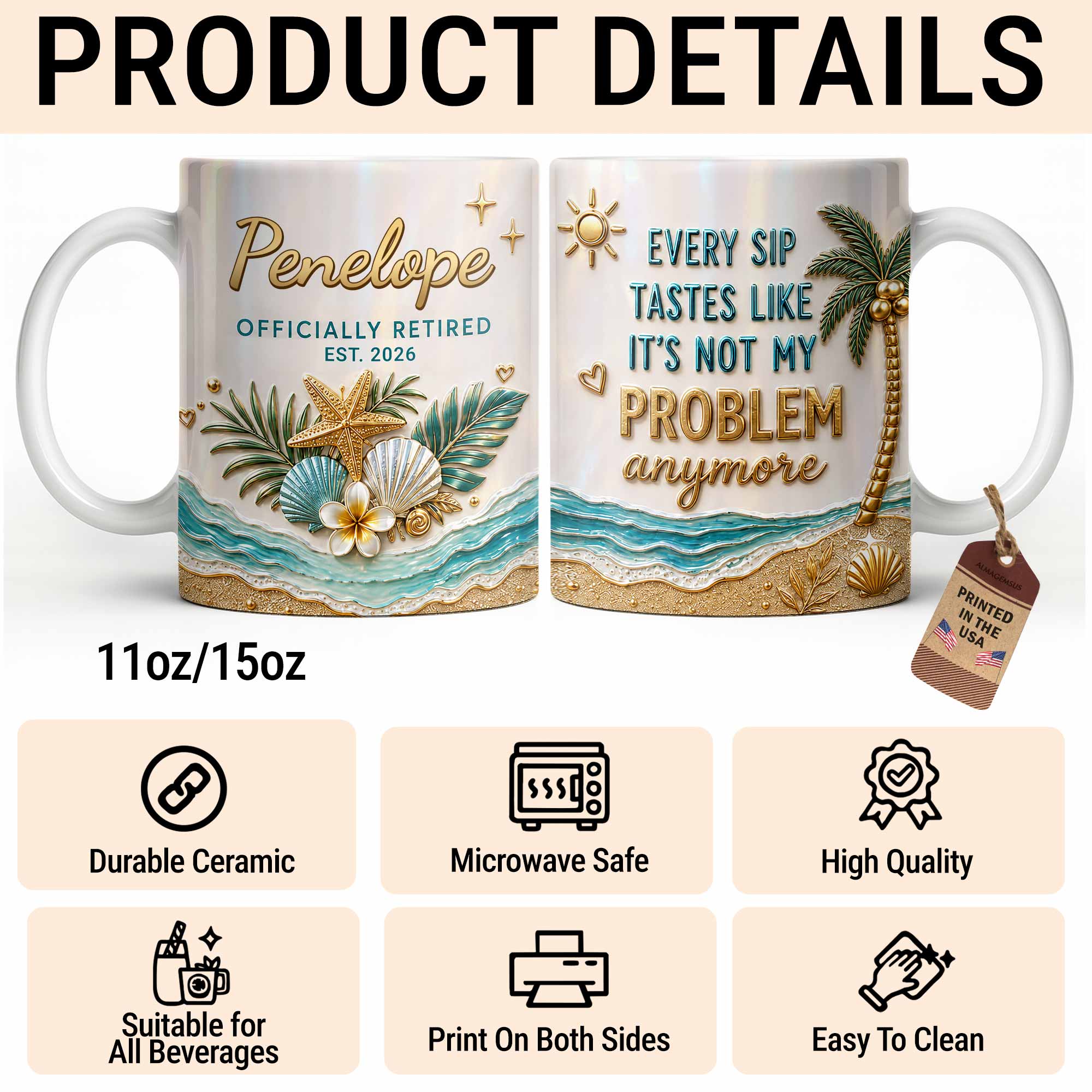 Personalized Coffee Mug Officially Retired Gift for Dad Edge-to-edge Mug GradoCreations