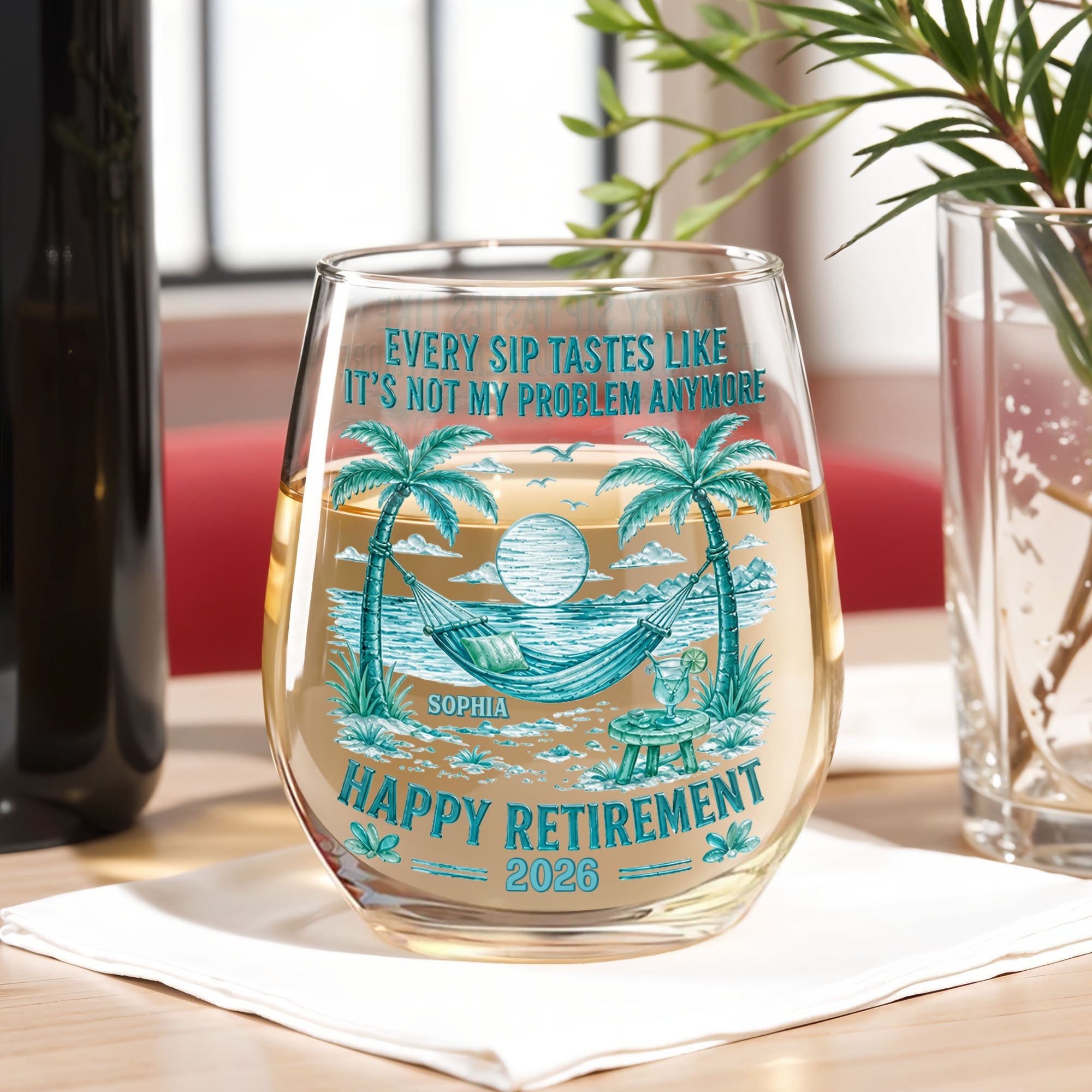 Personalized Stemless Wine Glass Happy Retirement Gift for Coworker Wine Glasses GradoCreations