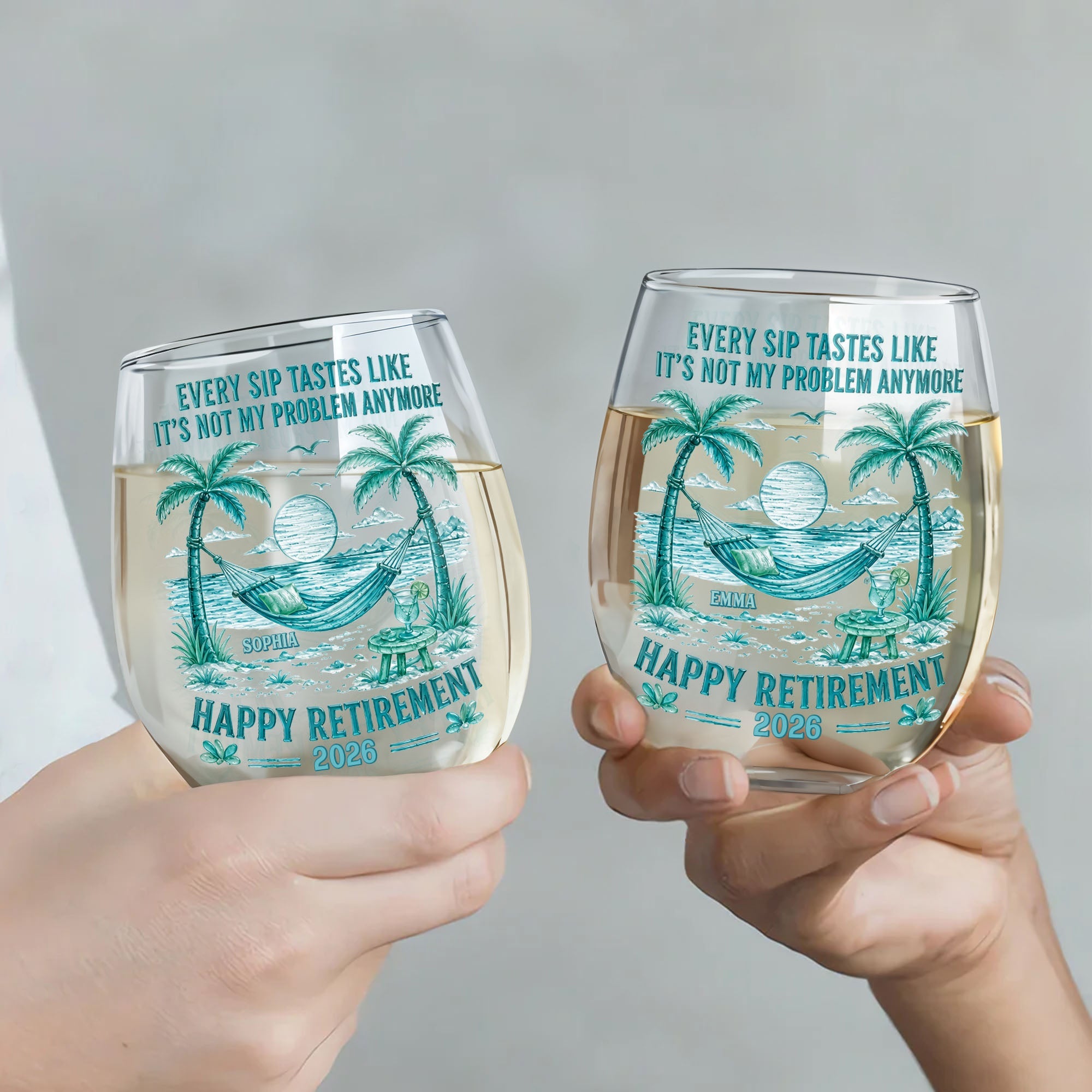 Personalized Stemless Wine Glass Happy Retirement Gift for Coworker Wine Glasses GradoCreations